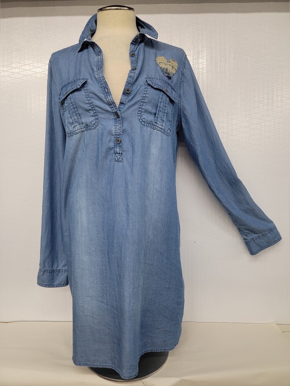 Upcycled Denim Shirt Dress with Vintage Inspired Steampunk Patch